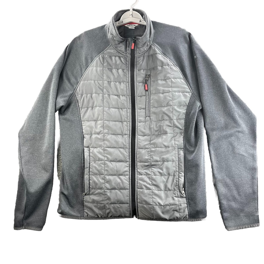 Orvis Jacket Gray Men's Large Full Zip Pockets Puffer 879 Mock Neck Coat Causal